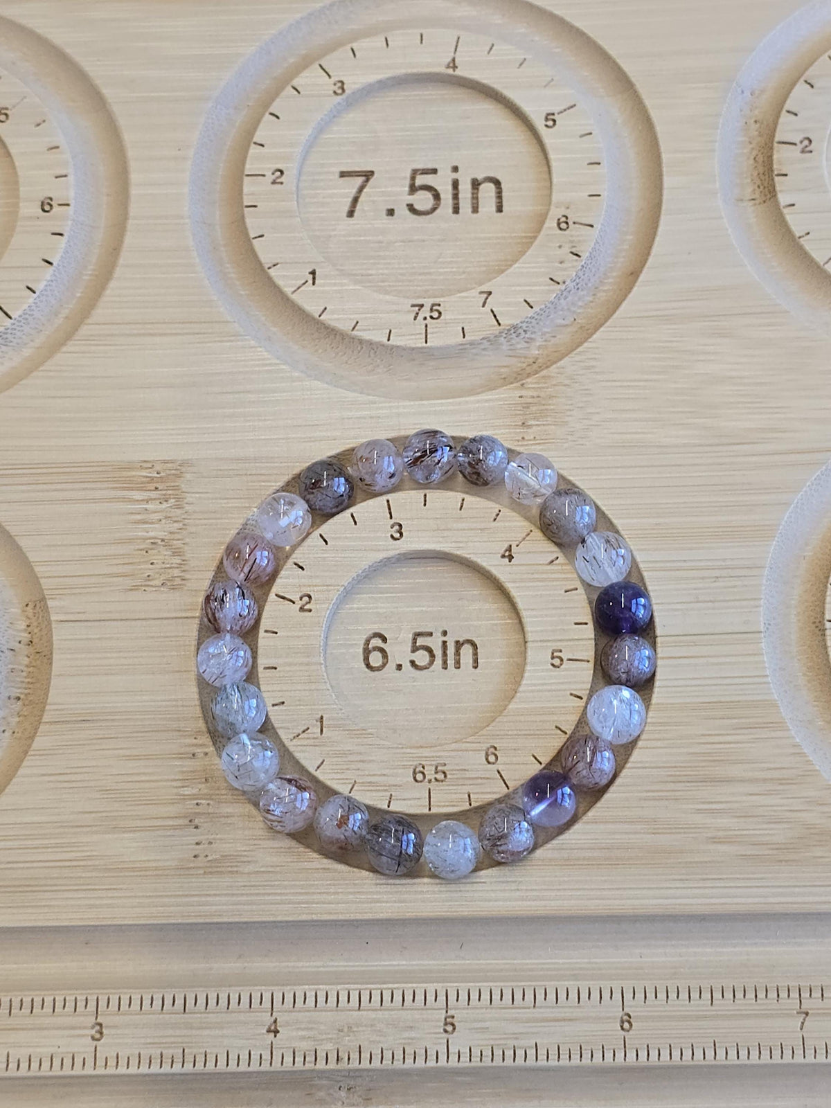 Inv - Copper Rutile Crystal Bracelet | 8MM Rare Mix of Red Fire Quartz, Purple Amethyst and Sparkling Golden Routile Strands | Unique Gift