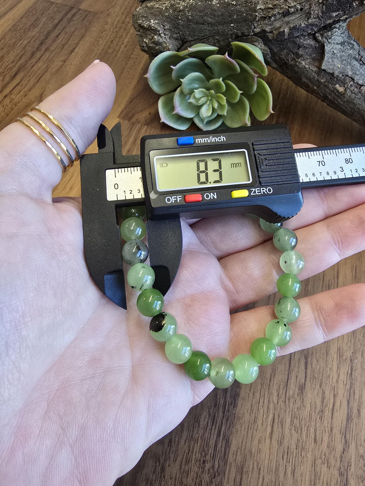 Inv - Green Grape Prehnite Bracelet | 8mm Bright Round Crystal Beads on Comfortable Hypoallergenic Band | Garnet Tourmaline Gift for Her