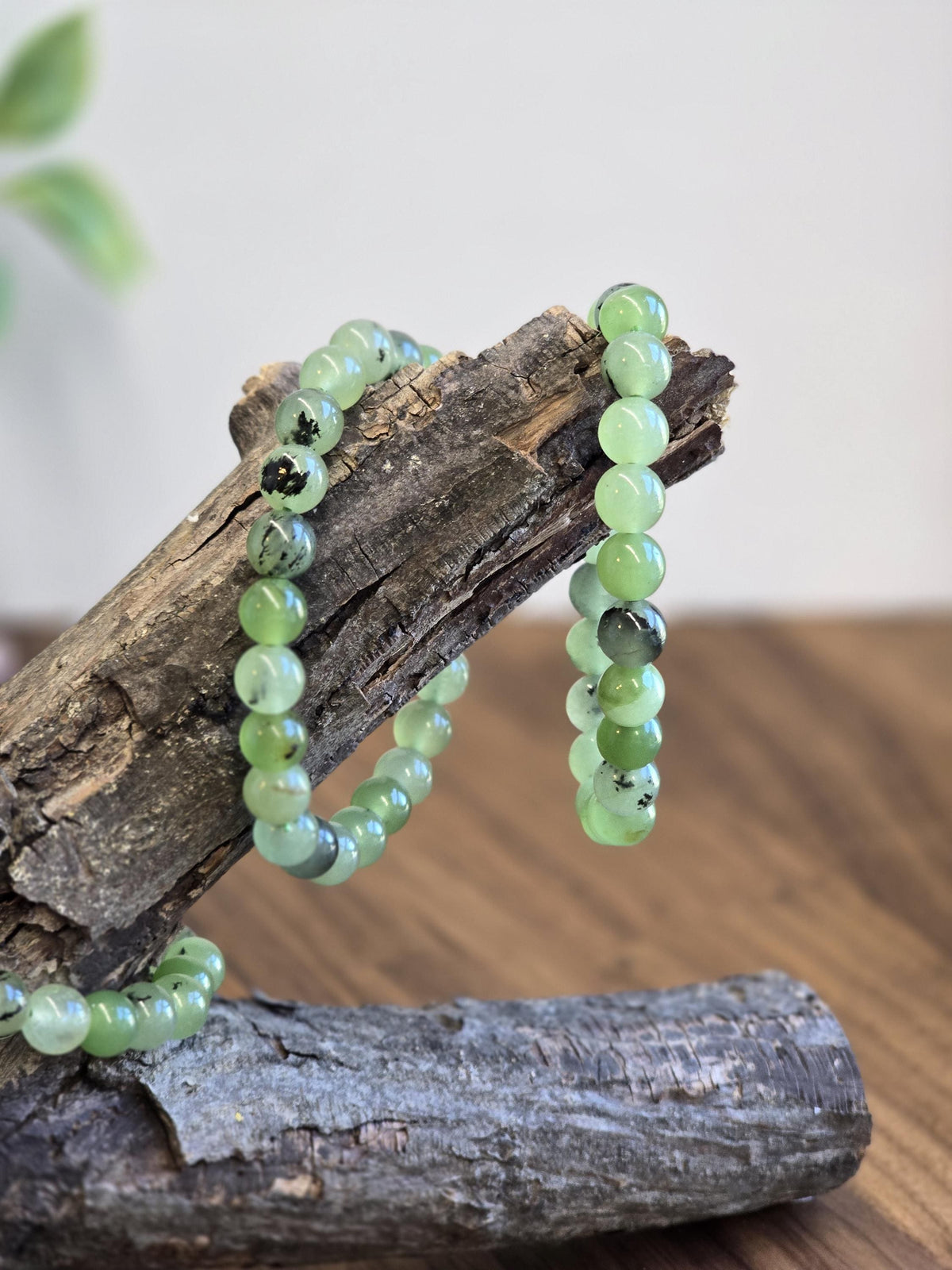 Inv - Green Grape Prehnite Bracelet | 8mm Bright Round Crystal Beads on Comfortable Hypoallergenic Band | Garnet Tourmaline Gift for Her