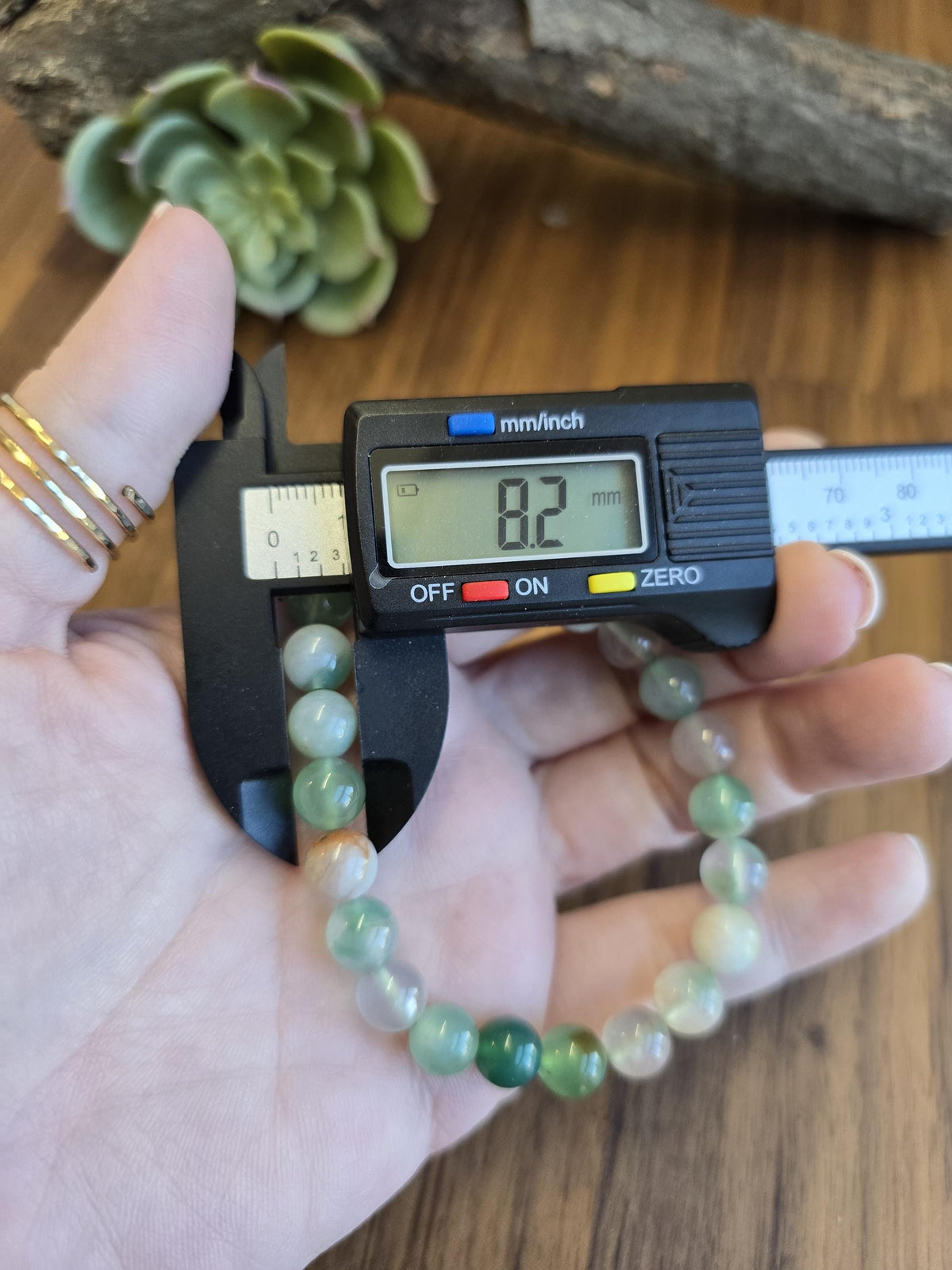 Inv - Green Flower Agate Bracelet | 8mm Crystal Beads, Pink and White Flowers on Sage Mint Matrix | Pretty Spring Fit, Birthday Gift for Her