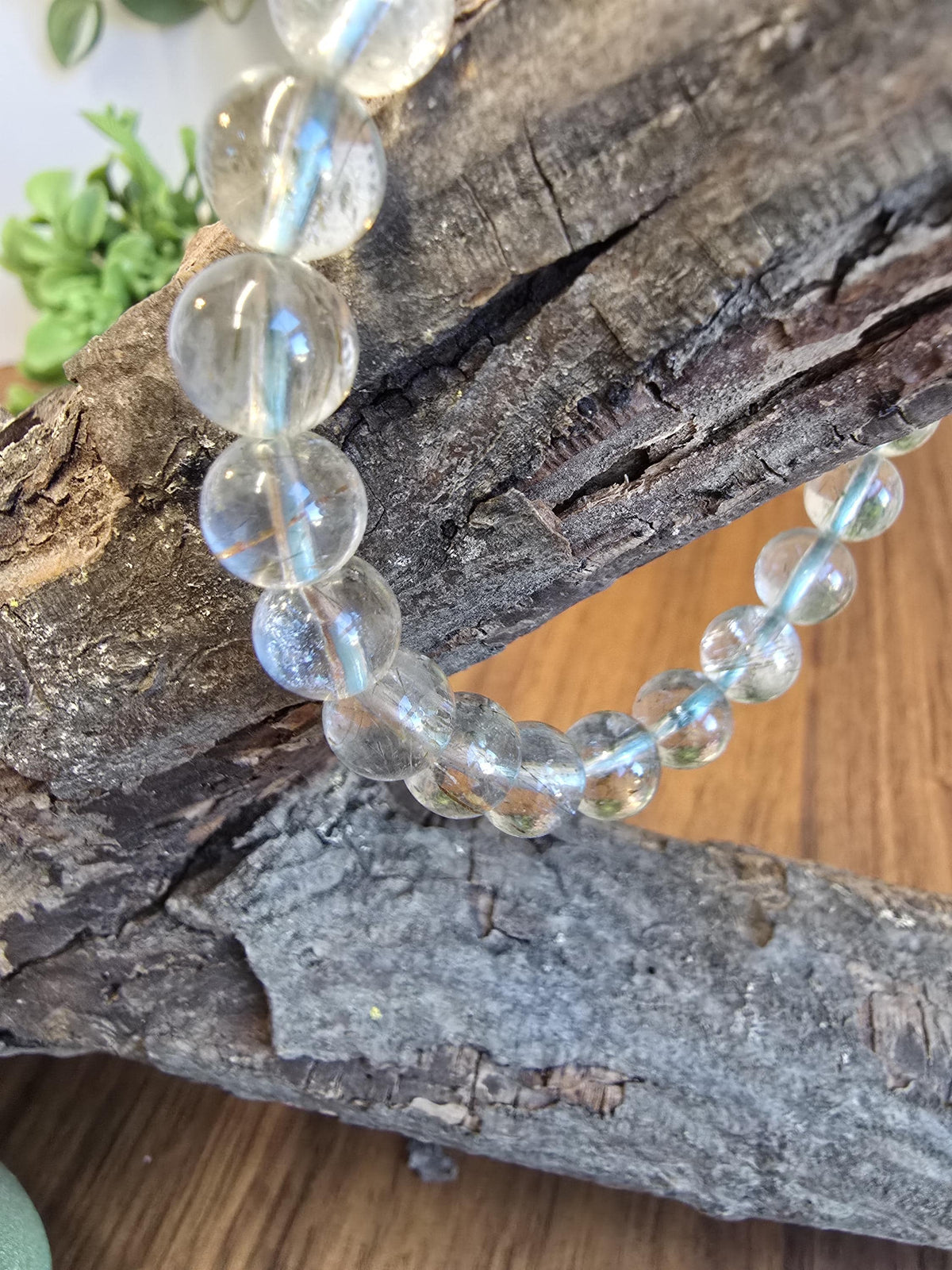 Inv - Green Rutile in Quartz Bracelet | 8mm High Quality Clear Quartz with Green Rutilated Strands - Only 2 Available