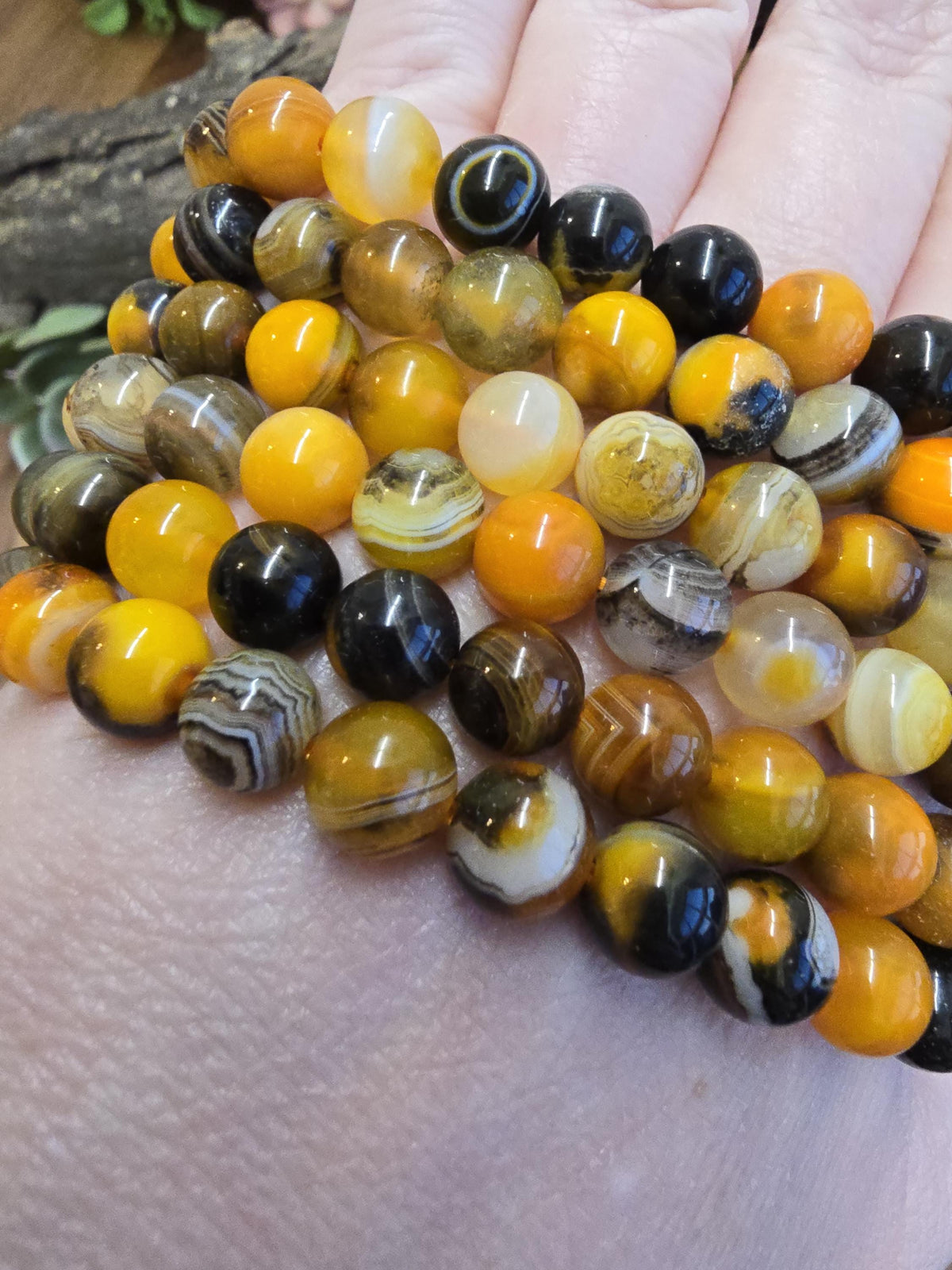 Bumblebee Banded Agate: 8MM Crystal Beaded Bracelet for Bee Lovers, Unique Halloween Accessories | Gift for men or Columbus Crew Fans