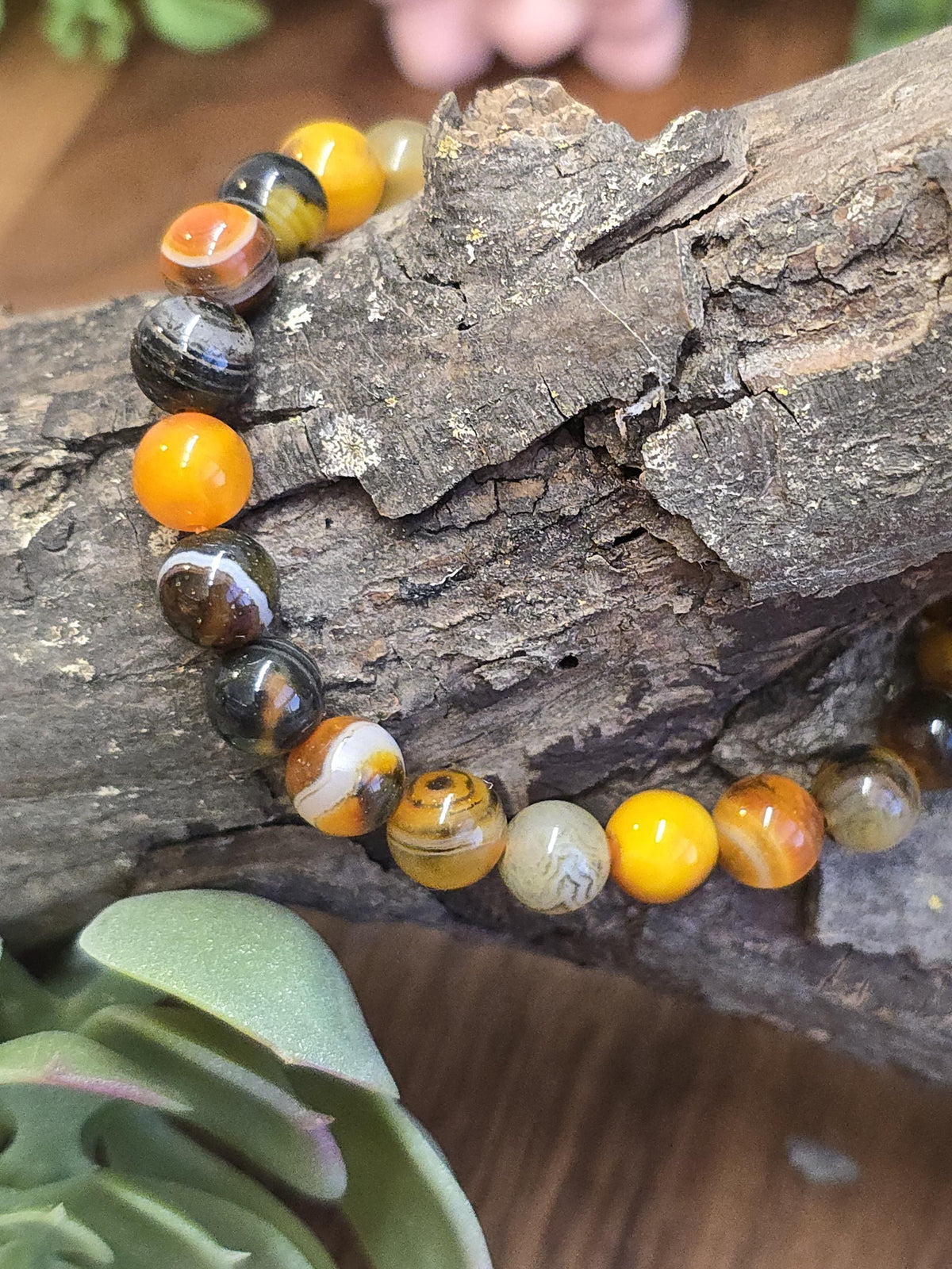 Bumblebee Banded Agate: 8MM Crystal Beaded Bracelet for Bee Lovers, Unique Halloween Accessories | Gift for men or Columbus Crew Fans