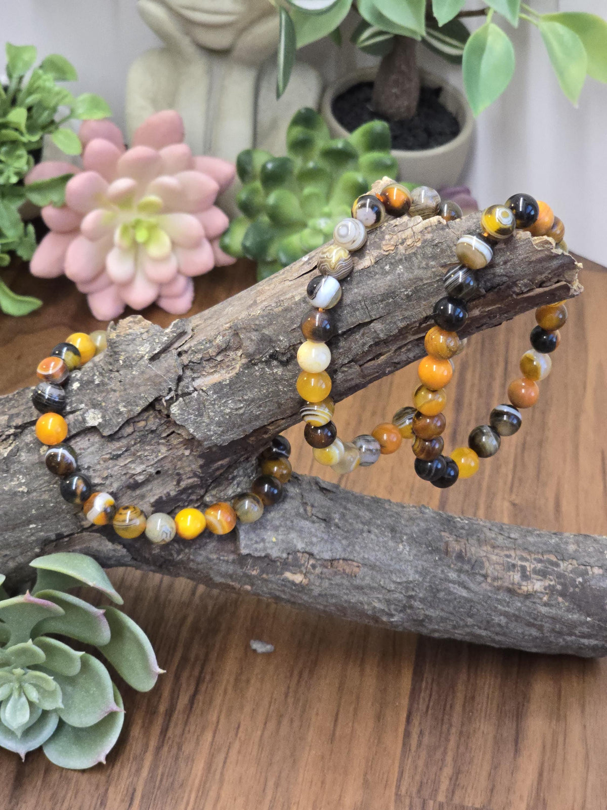 Bumblebee Banded Agate: 8MM Crystal Beaded Bracelet for Bee Lovers, Unique Halloween Accessories | Gift for men or Columbus Crew Fans