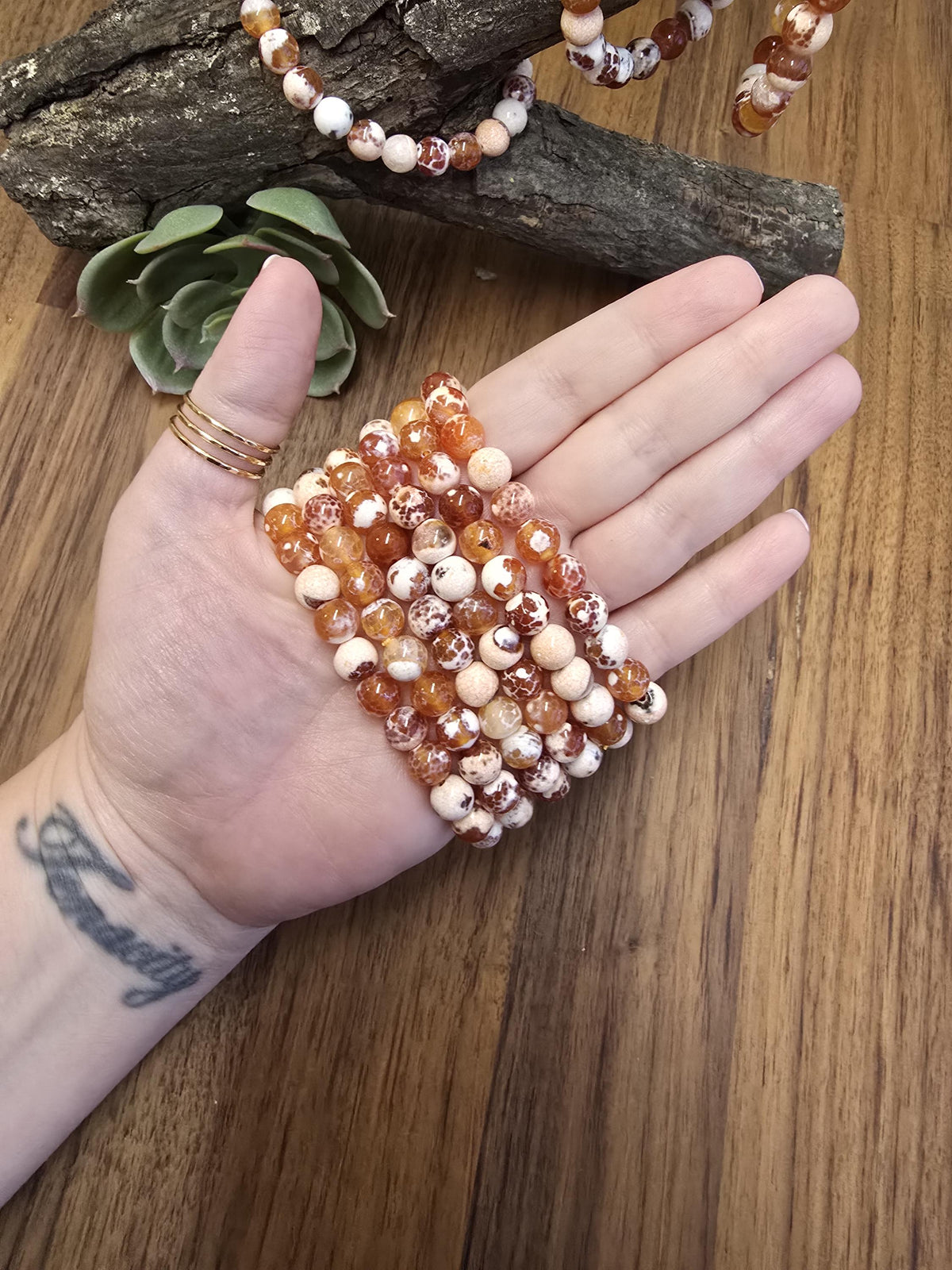 Inv - Orange Fire Agate Bracelet | 8mm Carnelian Fire Crackle Agate Crystal Beads | Sunny Warm Autumn Citrus Accessory