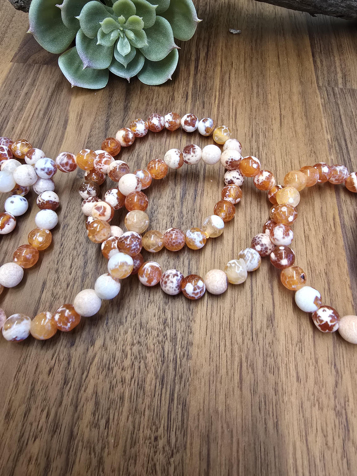 Inv - Orange Fire Agate Bracelet | 8mm Carnelian Fire Crackle Agate Crystal Beads | Sunny Warm Autumn Citrus Accessory