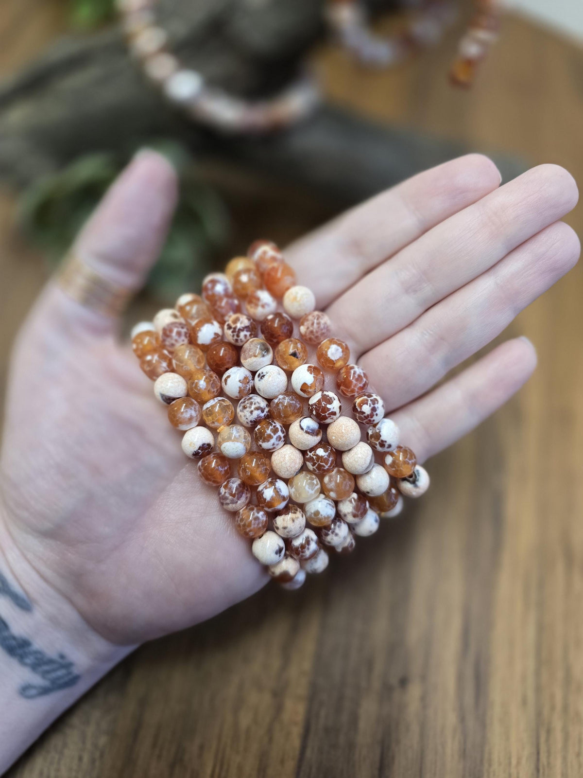 Inv - Orange Fire Agate Bracelet | 8mm Carnelian Fire Crackle Agate Crystal Beads | Sunny Warm Autumn Citrus Accessory