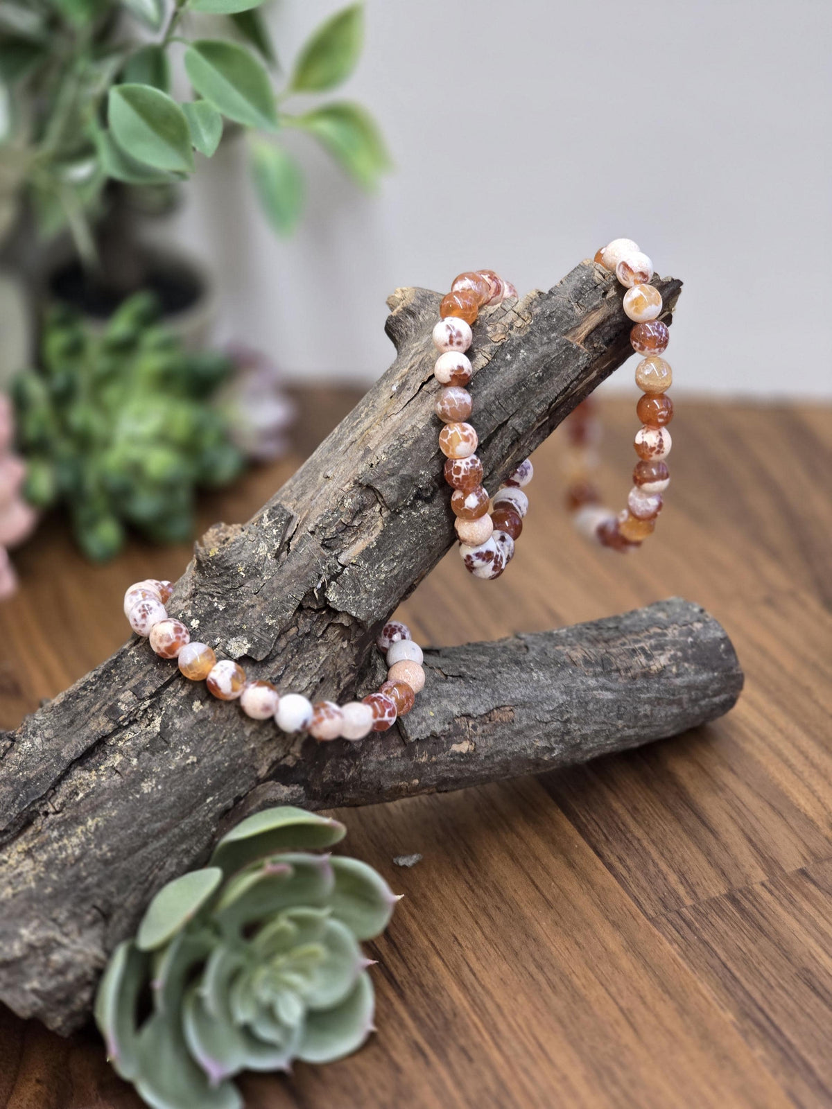 Inv - Orange Fire Agate Bracelet | 8mm Carnelian Fire Crackle Agate Crystal Beads | Sunny Warm Autumn Citrus Accessory