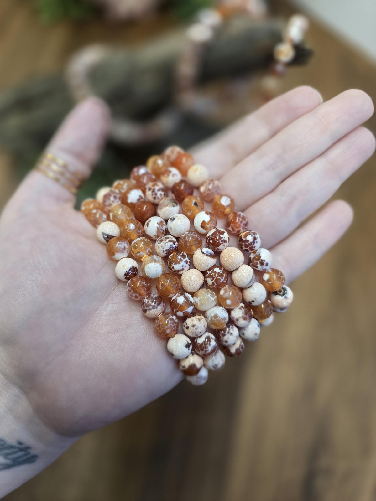 Inv - Orange Fire Agate Bracelet | 8mm Carnelian Fire Crackle Agate Crystal Beads | Sunny Warm Autumn Citrus Accessory