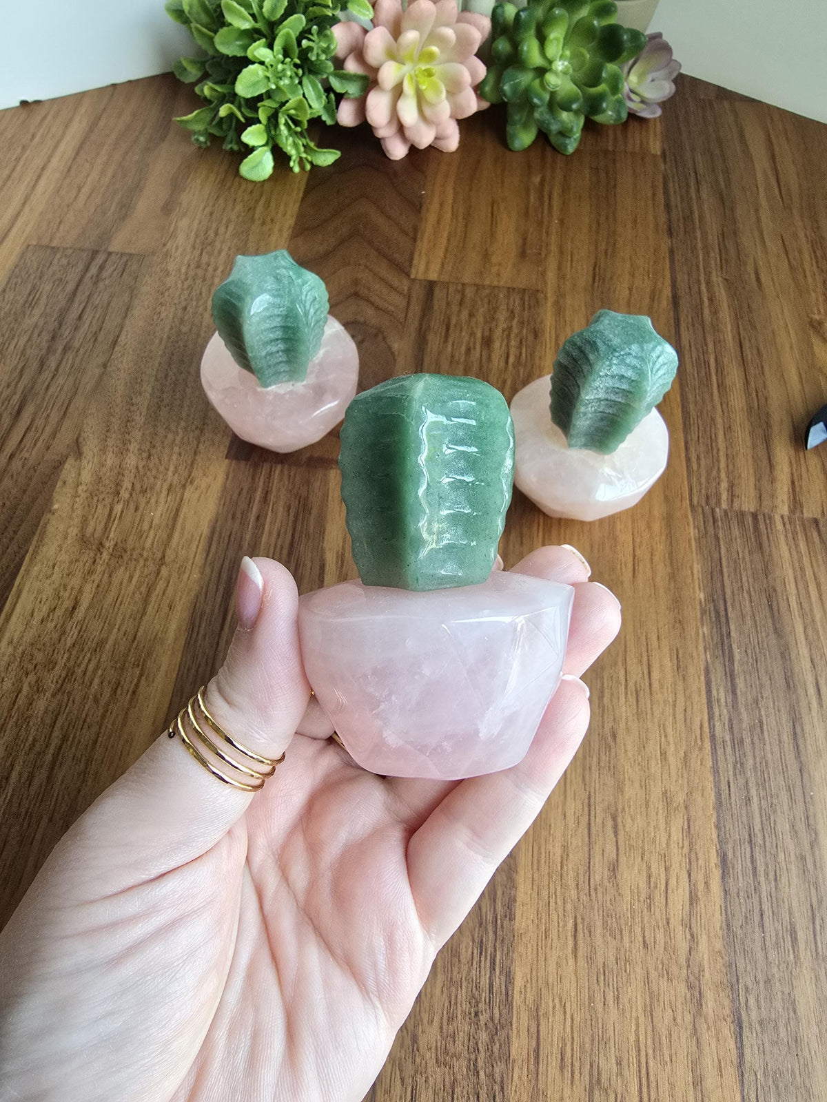 Rose Quartz Crystal Cactus | Pink Flower Pot & Desert Insprired Spiky Green Cacti Plant | Cute Gift for Mother's Day or Sedona Loving Friend