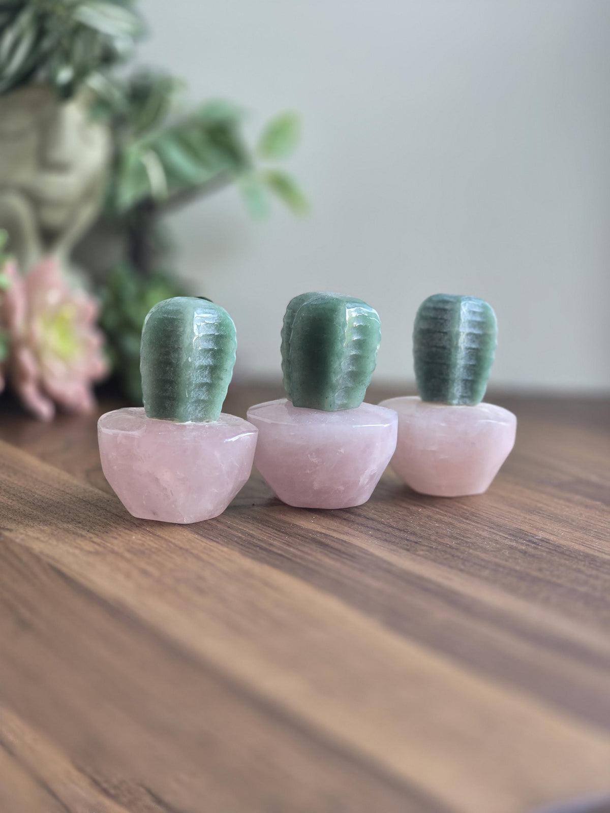 Rose Quartz Crystal Cactus | Pink Flower Pot & Desert Insprired Spiky Green Cacti Plant | Cute Gift for Mother's Day or Sedona Loving Friend