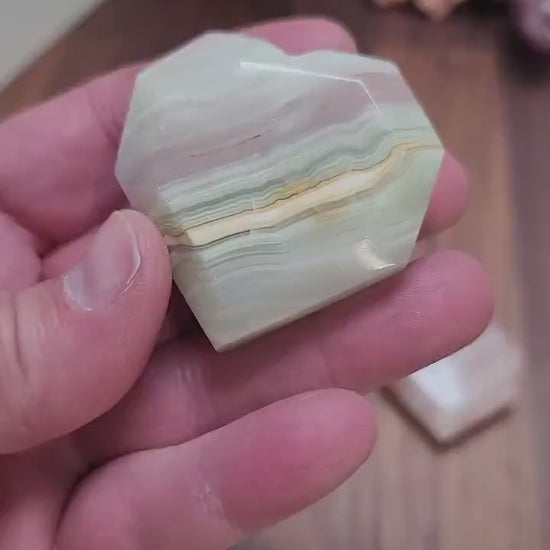 Pink Banded Onyx Faceted Hearts | Size | Standing Heart Carvings | Intuitively Chosen