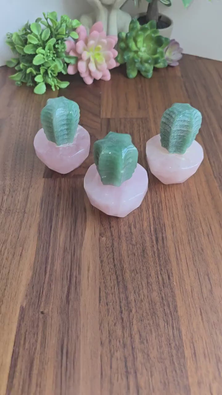 Rose Quartz Crystal Cactus | Pink Flower Pot & Desert Insprired Spiky Green Cacti Plant | Cute Gift for Mother's Day or Sedona Loving Friend