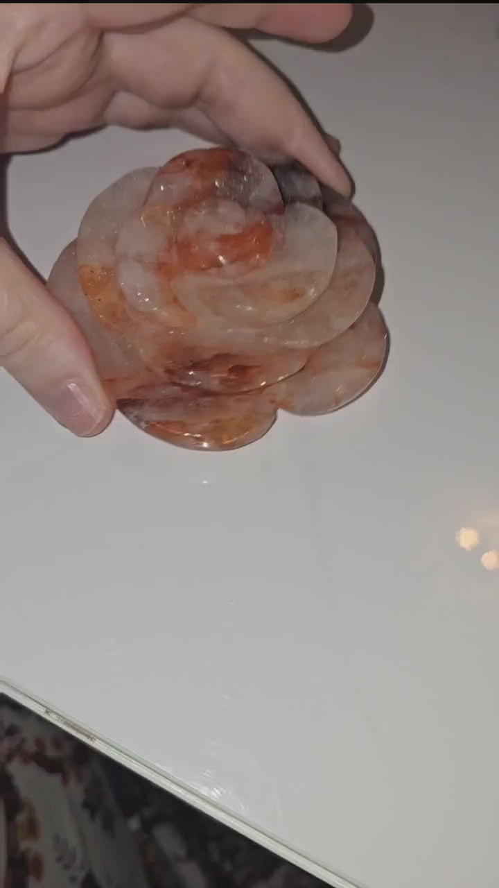 Inv - Fire Quartz Crystal Rose | Red Hematoid Flames & Rainbow Glitter | Beautiful Anniversary or Valentine Gift for a Special Day