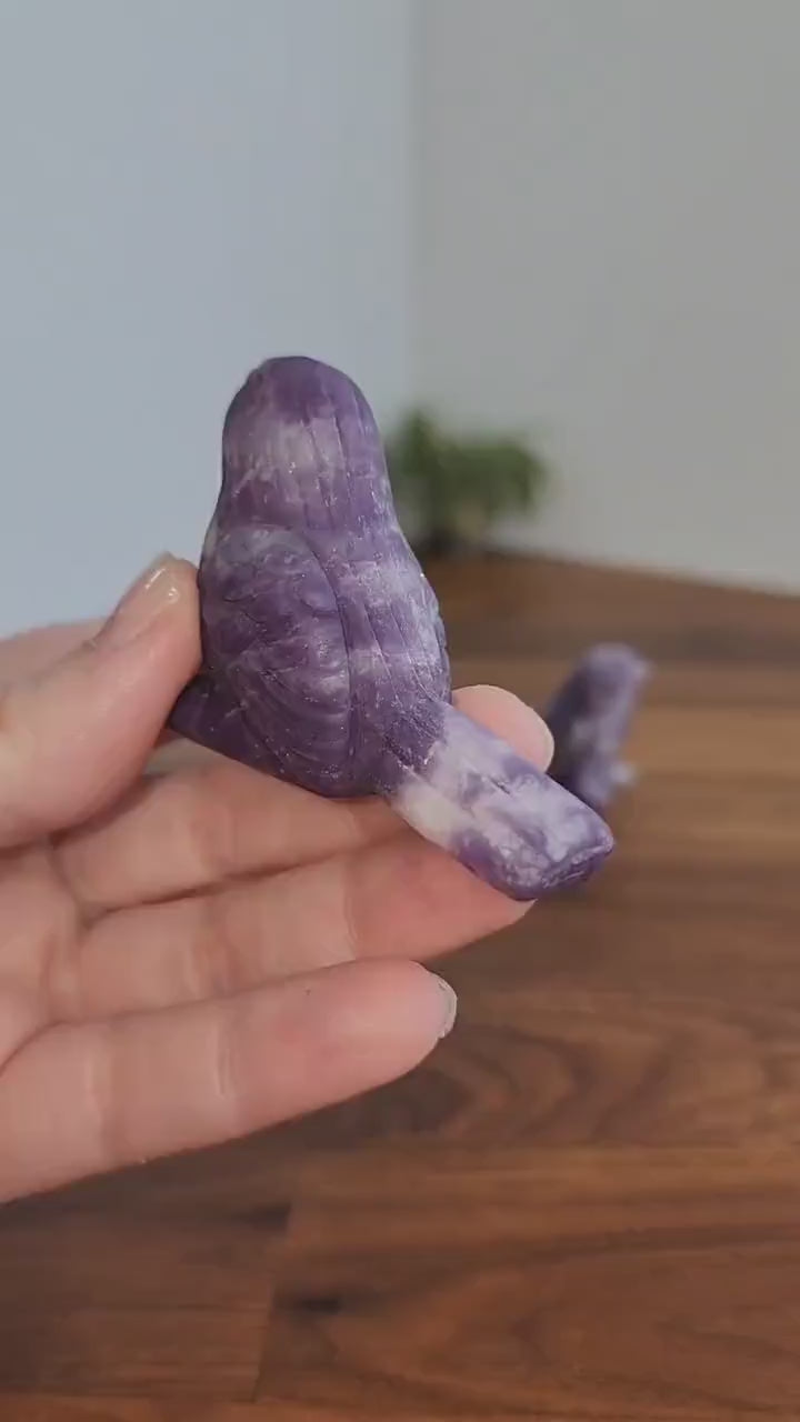 Lepidolite Crystal Bird Carving: Sparkle Animal Figurine