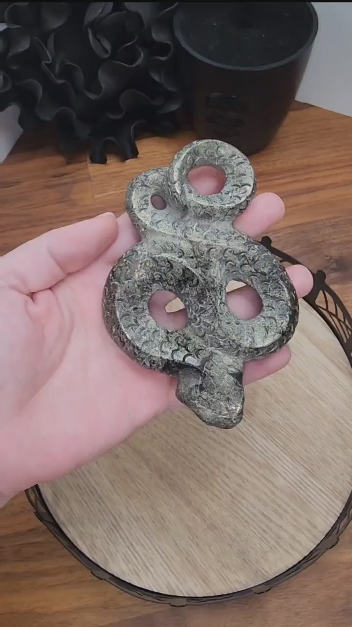 Pyrite Snake Carving: Golden Fools Gold Serpent Figurine