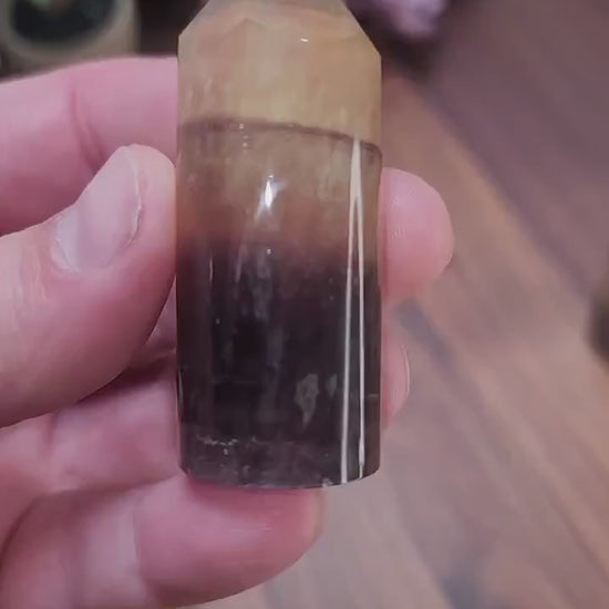 Rainbow Fluorite Crystal Tower: Purple and Clear Point, 2.75 Inches