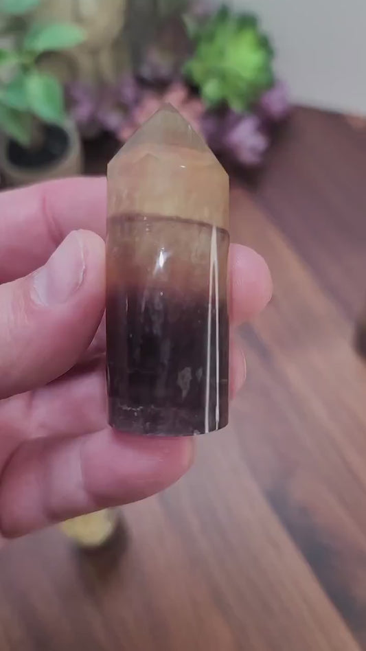 Rainbow Fluorite Crystal Tower: Purple and Clear Point, 2.75 Inches