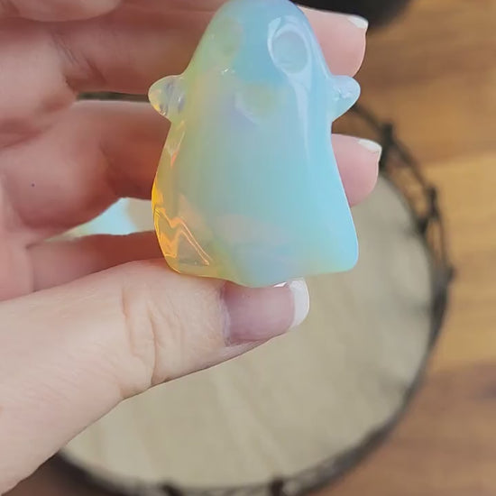 Opalite Ghost Carving: Spooky Halloween Crystal Phantom