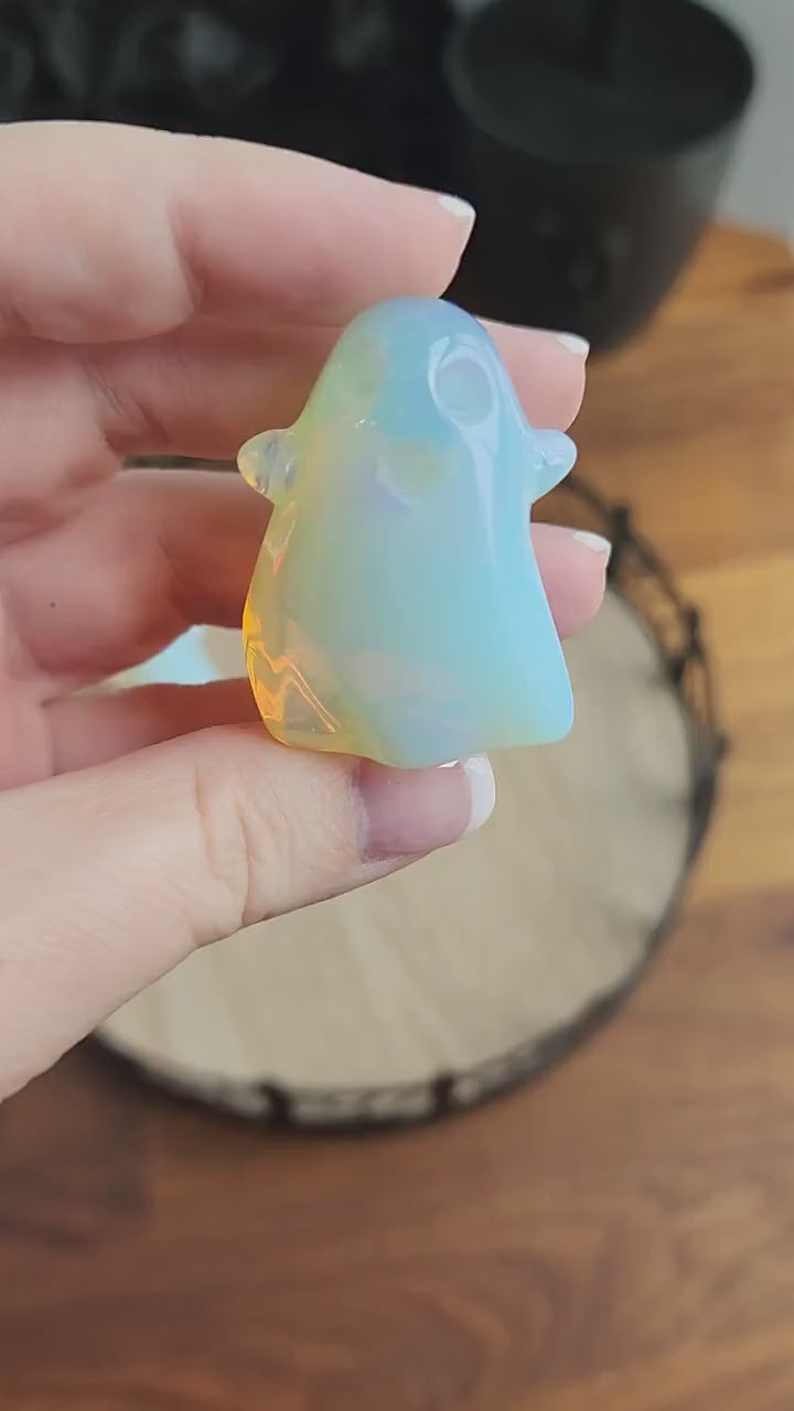 Opalite Ghost Carving: Spooky Halloween Crystal Phantom