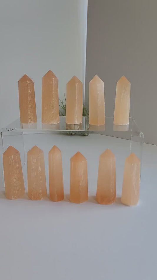 Peach Selenite Crystal Tower, Soft Orange Glow (2.5 Inches)