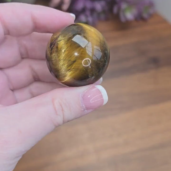 Yellow Tiger Eye Sphere - Flashy Gold Crystal Orb, 35mm