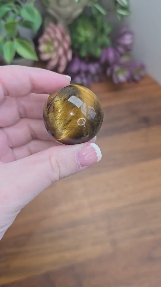 Yellow Tiger Eye Sphere - Flashy Gold Crystal Orb, 35mm