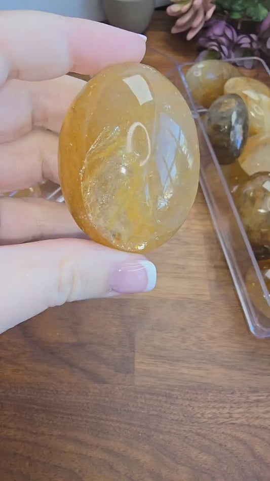 Golden Healer Palm Stone: Large Yellow Pocket Crystal, ADHD Fidget