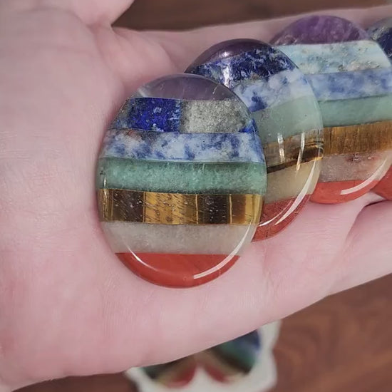 7 Chakra Worry Stone | 1.77" Thumb Stone | Pocket Fidget | Kids Gifts | Stocking Stuffers | Rainbow | Multi-Color | Intuitively Chosen