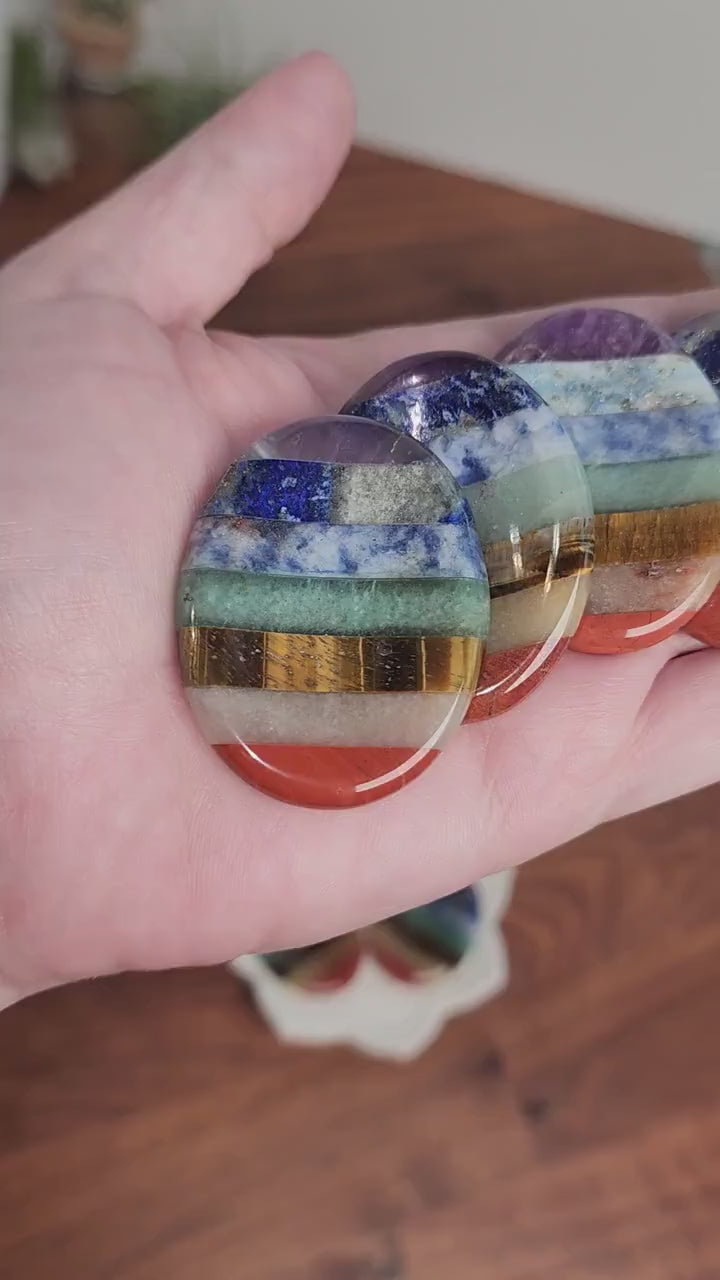 7 Chakra Worry Stone | 1.77" Thumb Stone | Pocket Fidget | Kids Gifts | Stocking Stuffers | Rainbow | Multi-Color | Intuitively Chosen
