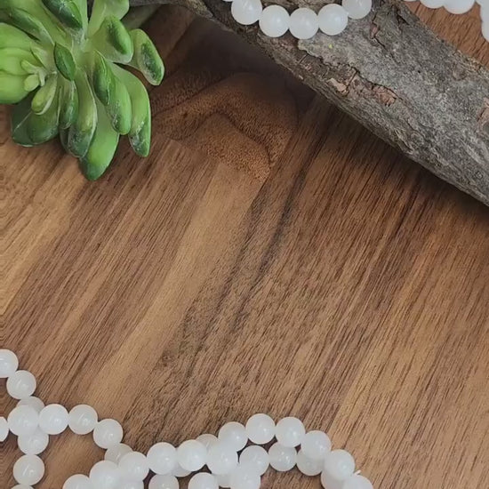 Snow White Agate Bracelet: 8MM Natural Milky Clear Quartz Beads | Cloudy White Gemstones