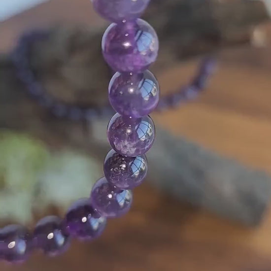 Purple Amethyst Bracelet - 8MM Deep Purple Crystal Beads | Witchy Halloween Vibes | Celestial Dark Night Jewelry | High Quality Transparent