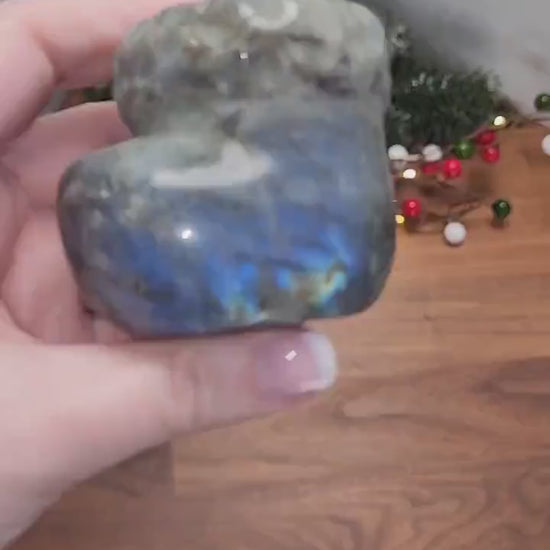 Labradorite Crystal Christmas Stocking: Flashy Rainbow Holiday Decor