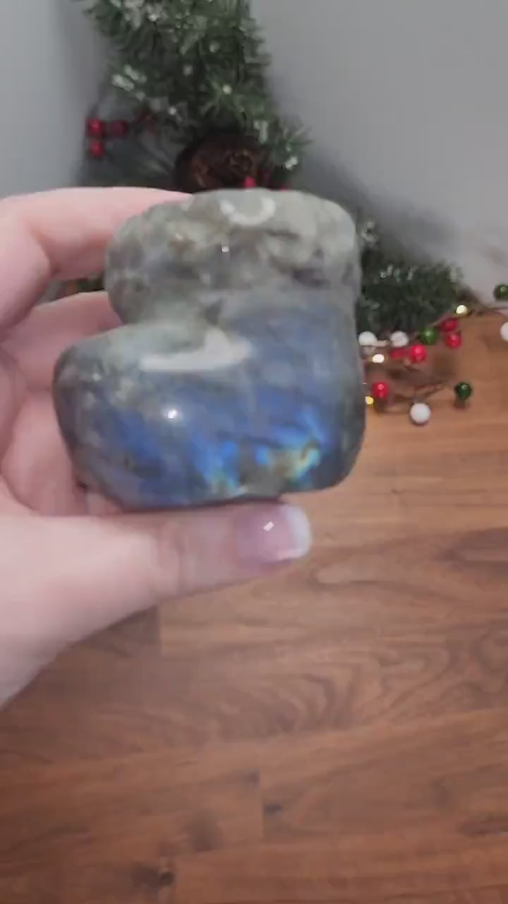 Labradorite Crystal Christmas Stocking: Flashy Rainbow Holiday Decor