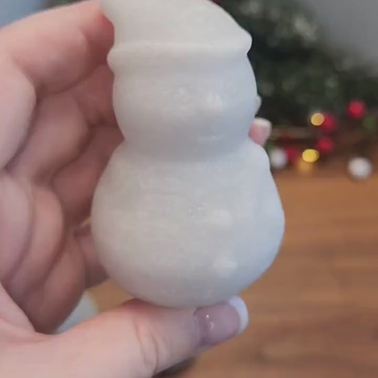 Inv - Winter Snowman Jade Sculpture - Natural Texture, Holiday Decor