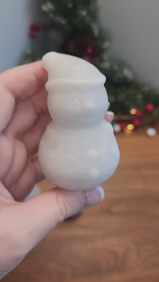 Inv - Winter Snowman Jade Sculpture - Natural Texture, Holiday Decor