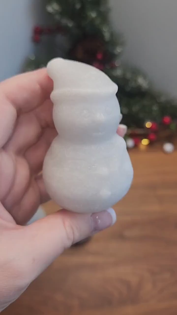 Inv - Winter Snowman Jade Sculpture - Natural Texture, Holiday Decor