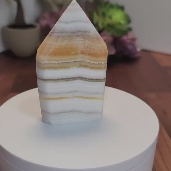 Candy Corn Crystal Point: Yellow, White & Orange Flame Freeform