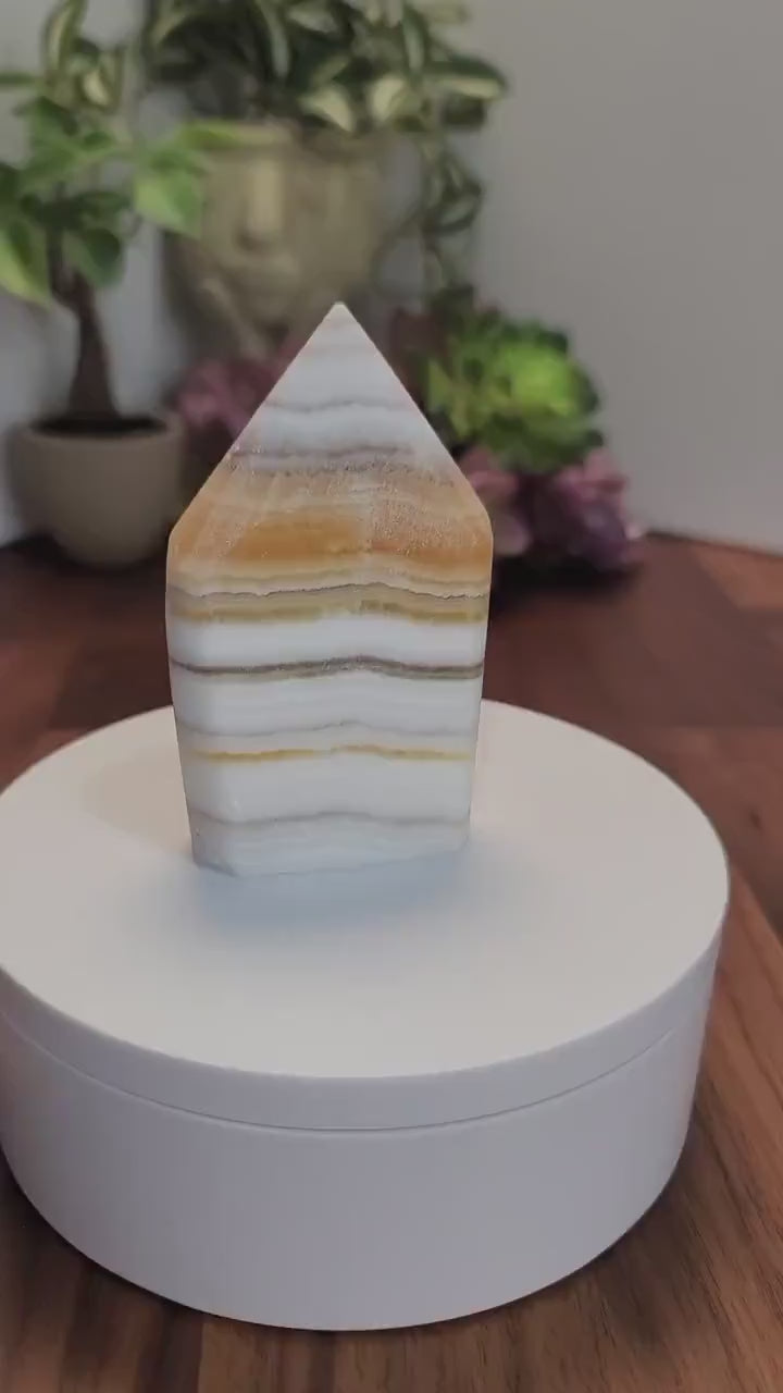Candy Corn Crystal Point: Yellow, White & Orange Flame Freeform