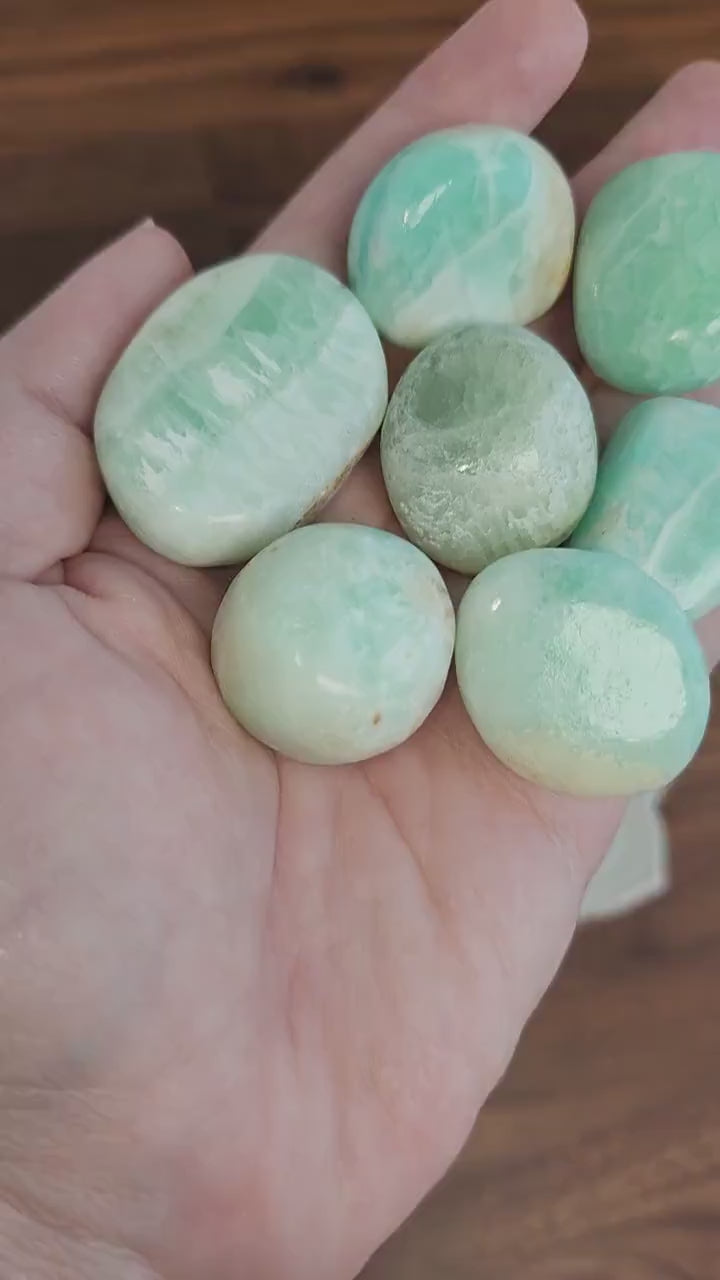 Pistachio Calcite Tumbles | Medium | Mermaid Crystal Confetti Add On | Green Calcite Tumble | Ocean Mix | Light Green & Blue with Waves