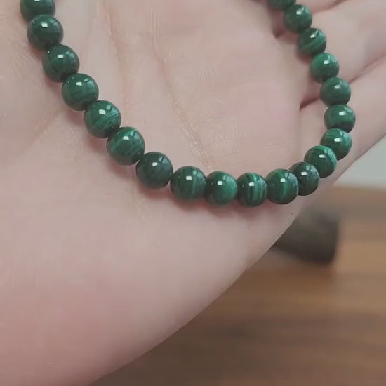 Malachite Bracelet | High Quality Gemstome Jewelry | Green Banded Gem | Natural 6 MM Beads on Stretchy Band | Intuitively Chosen