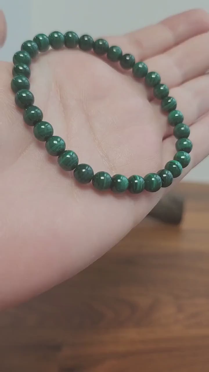 Malachite Bracelet | High Quality Gemstome Jewelry | Green Banded Gem | Natural 6 MM Beads on Stretchy Band | Intuitively Chosen