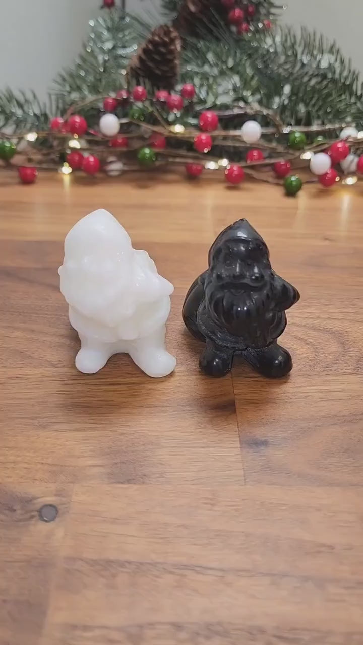Crystal Santa Claus Figurine: White Jade or Black Obsidian