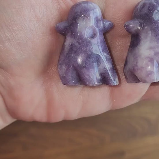 Lepidolite Ghost Carving: Shimmery Lilac Crystal Figurine