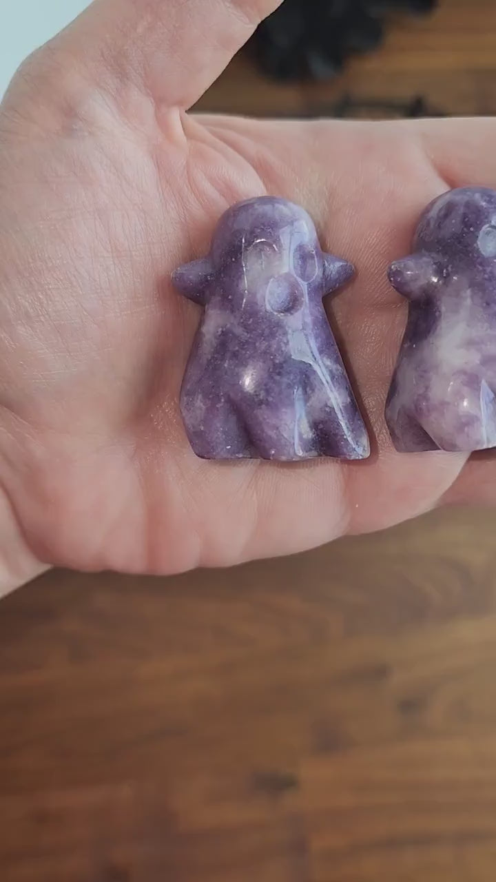 Lepidolite Ghost Carving: Shimmery Lilac Crystal Figurine
