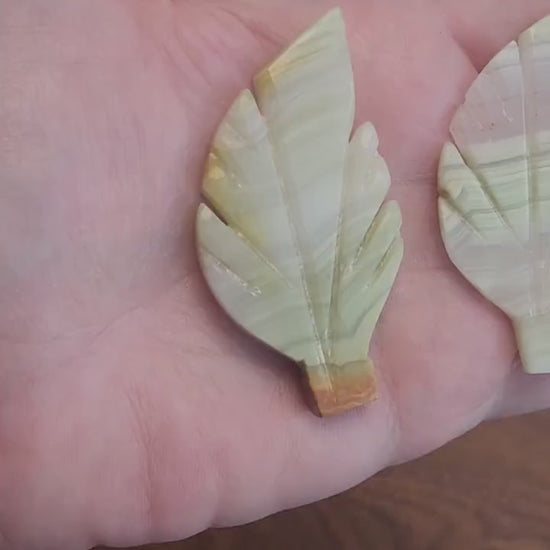 Hand Carved Pink Banded Onyx Leaf: Intuitively Chosen Crystal