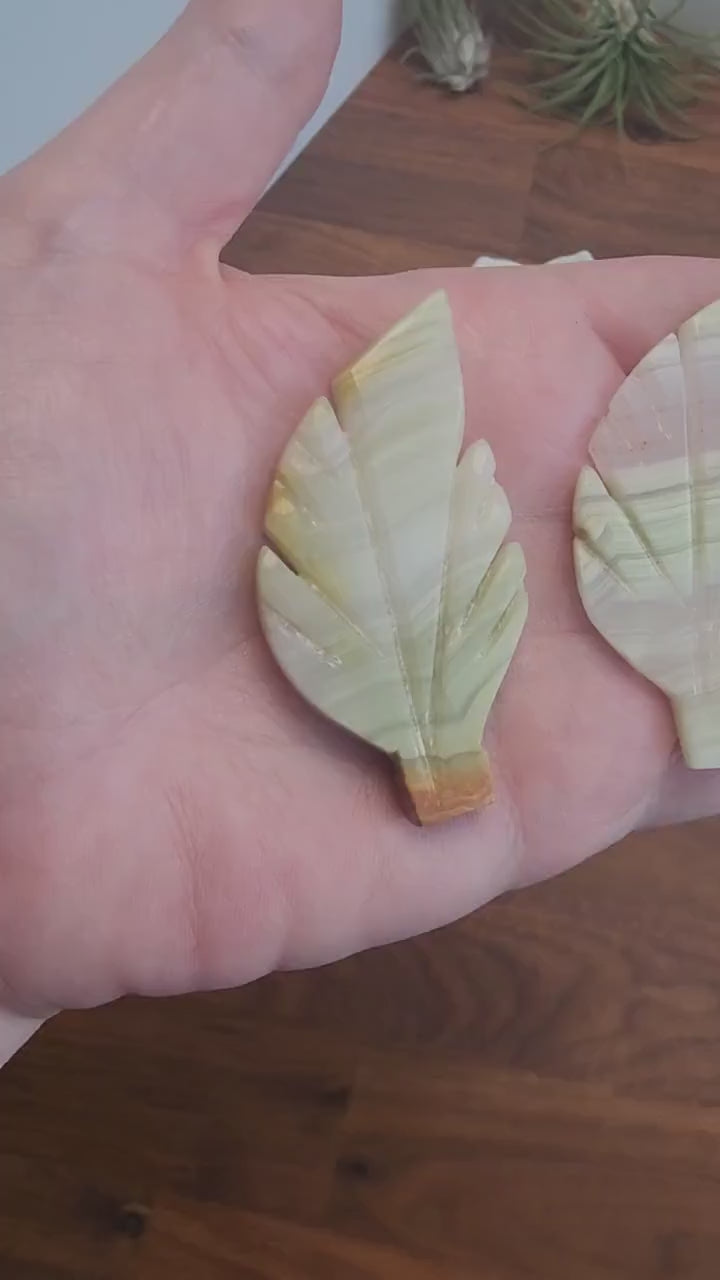 Hand Carved Pink Banded Onyx Leaf: Intuitively Chosen Crystal