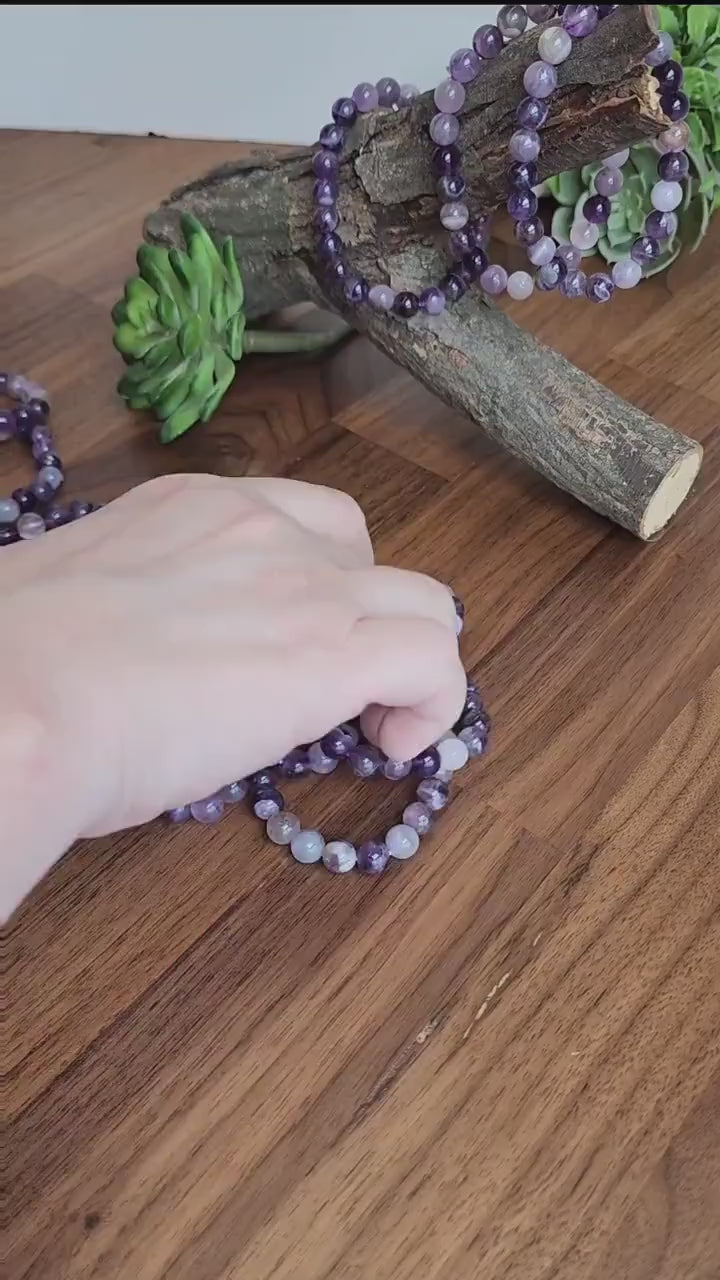 Favorite Amethyst Bracelet: 8.5MM Natural Purple Crystal Beads | Most popular crystal jewelry collection for PopRocksDecor | Lavendar Lilac