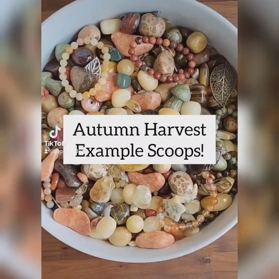 Autumn Harvest Crystal Confetti Mix! Bracelets, worry stones, acorns, hand carved leaves, leaf charms, beads, and large tumbles!