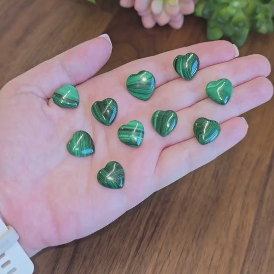Mini Malachite Hearts | .5 Inch Green Crystal Pocket Stone | Swirl & Stripe Pattern Mineral | Christmas Gift Stocking Stuffer | Little Treat